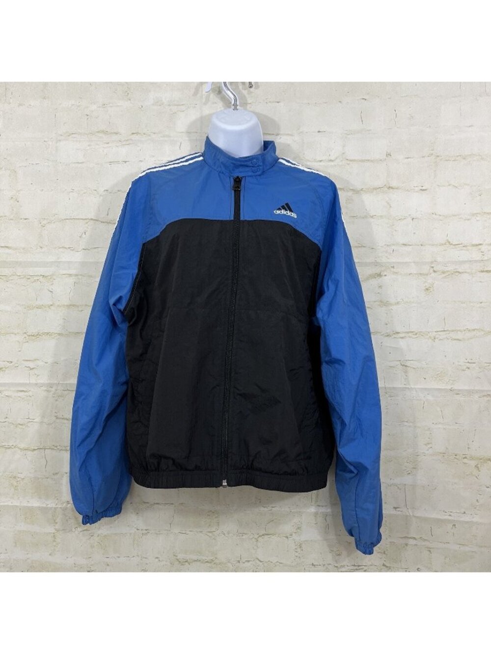 Adidas Blue Black Zipper Front Windbreaker Vintage Jacket